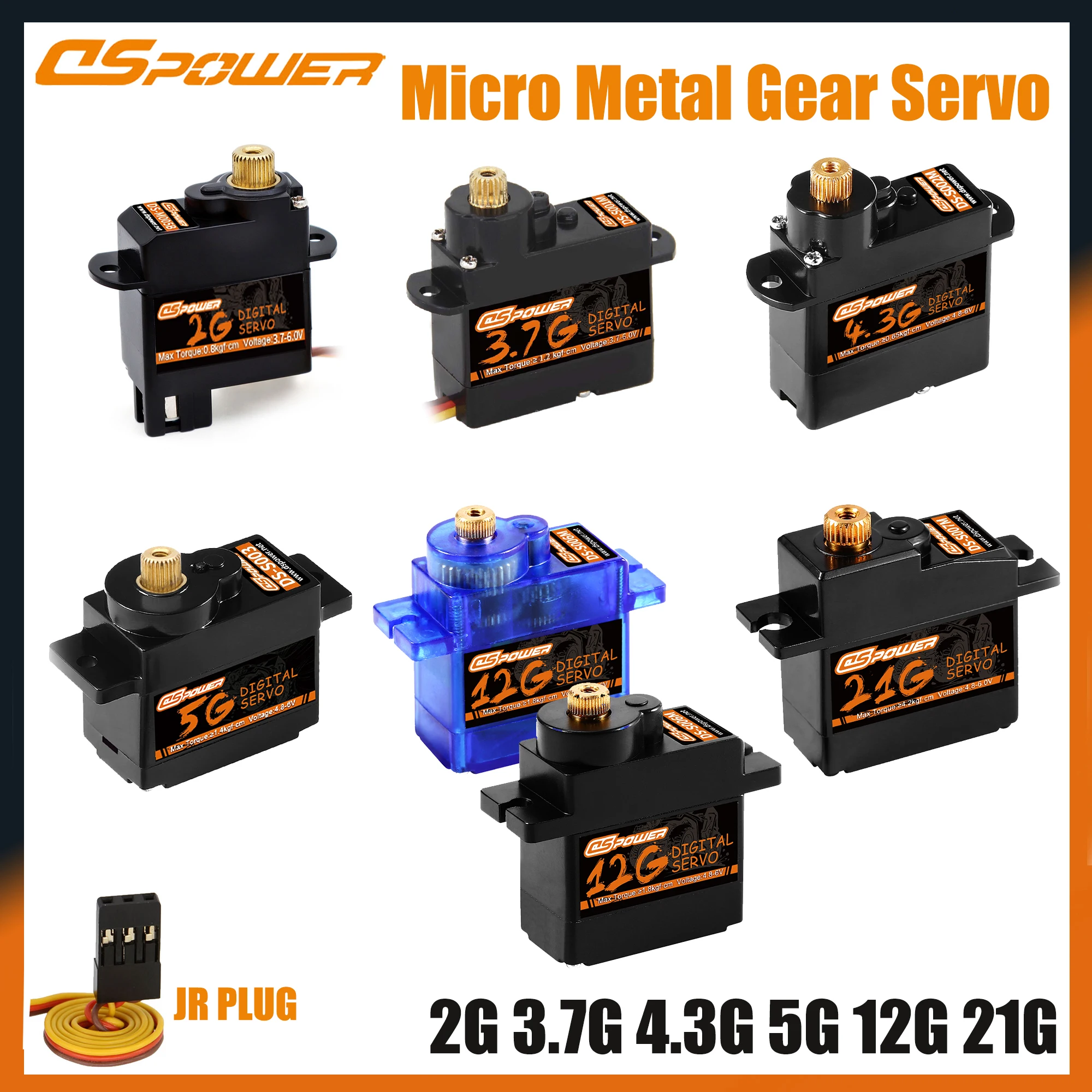 DSPOWER 2g 3,7g 4,3g 5g 12g 21g Digital Micro Servo Metall Getriebe JR Stecker Wasserdicht für RC Auto Boot Flugzeug Starrflügel Roboter Drohne