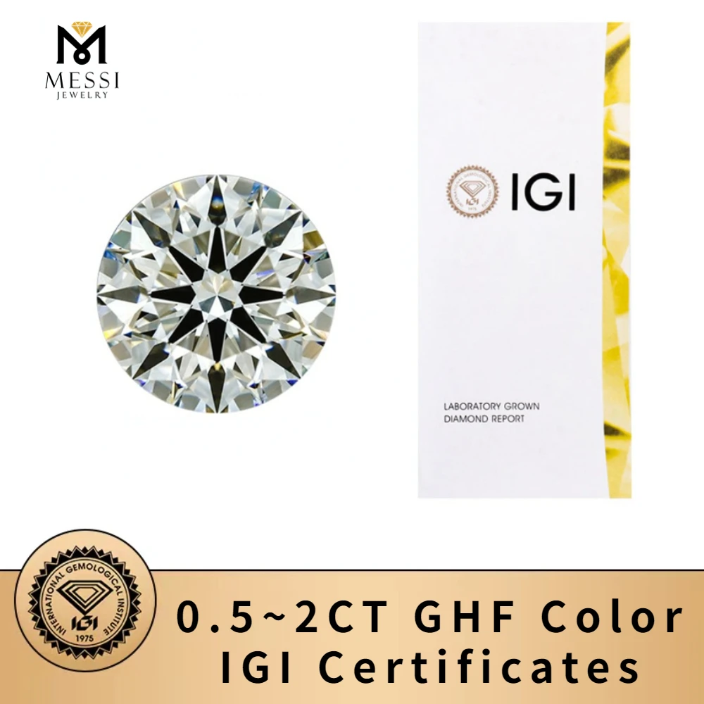 Messi Jewelry 0.5ct 0.8ct 0.9ct 1ct 1.5ct 2ct Lab Grown Diamond  With IGI CertificateDiamonds Stone Wholesale