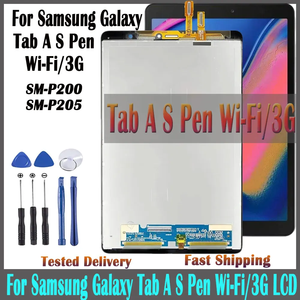 

New For Samsung Galaxy Tab A S Pen Wi-Fi 3G SM-P200 SM-P205 8" LCD Display Touch Screen Digitizer Glass Assembly P200 P205 LCD