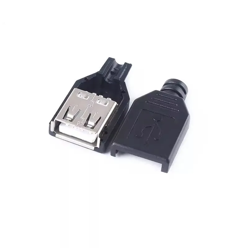 DIY USB 2.0 Type A Male/Female  4 Pin Plug Socket Connector  Soldering Plug Socket With Black Plastic Cover for Fast Charging