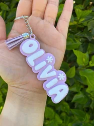 Custom Name Acrylic Keychain Backpack 3D Name Tag Keychain Personalized Name Luggage Tag With Stainless Steel keyring