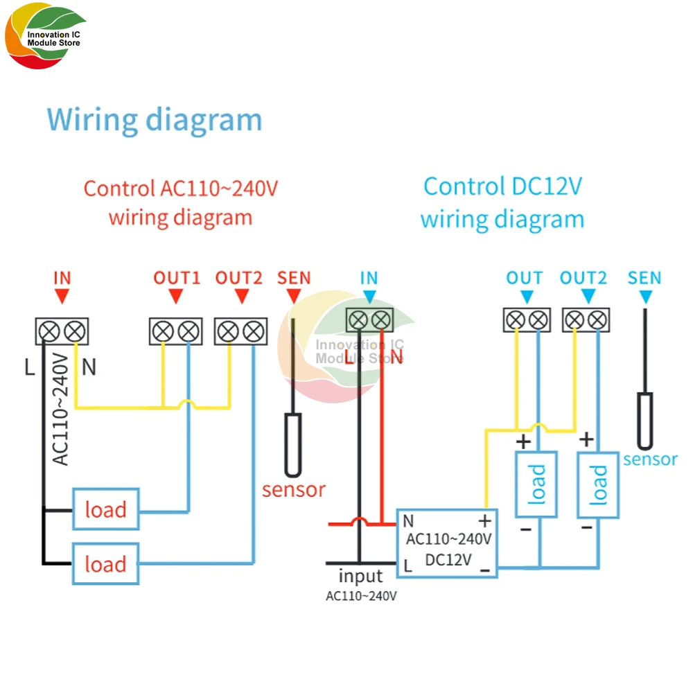 AC110~220V/1250W M452 Temperature and Humidity Dual Output Controller LCD Display Double control of temperature and humidity