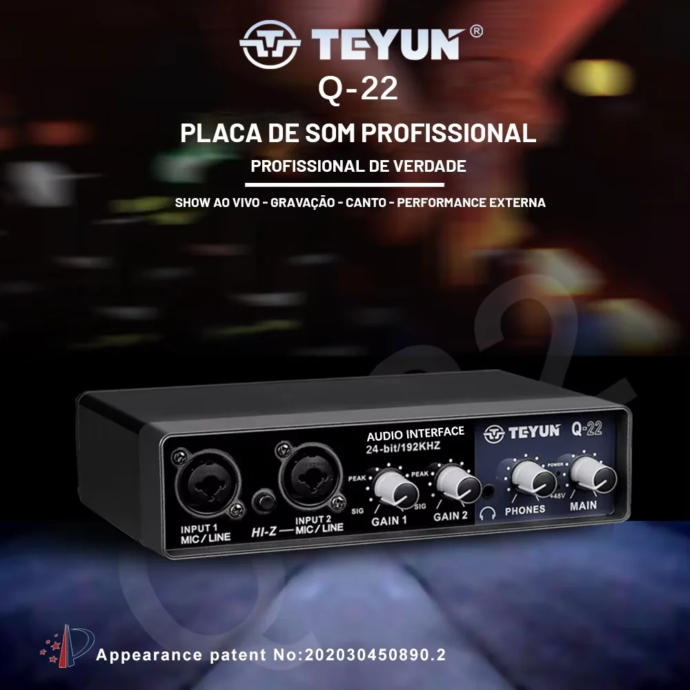 TEYUN Q-22 Audio Interface Sound Card With Monitoring Electric Guitar Live Recording Professional Sound Card For Studio Singing