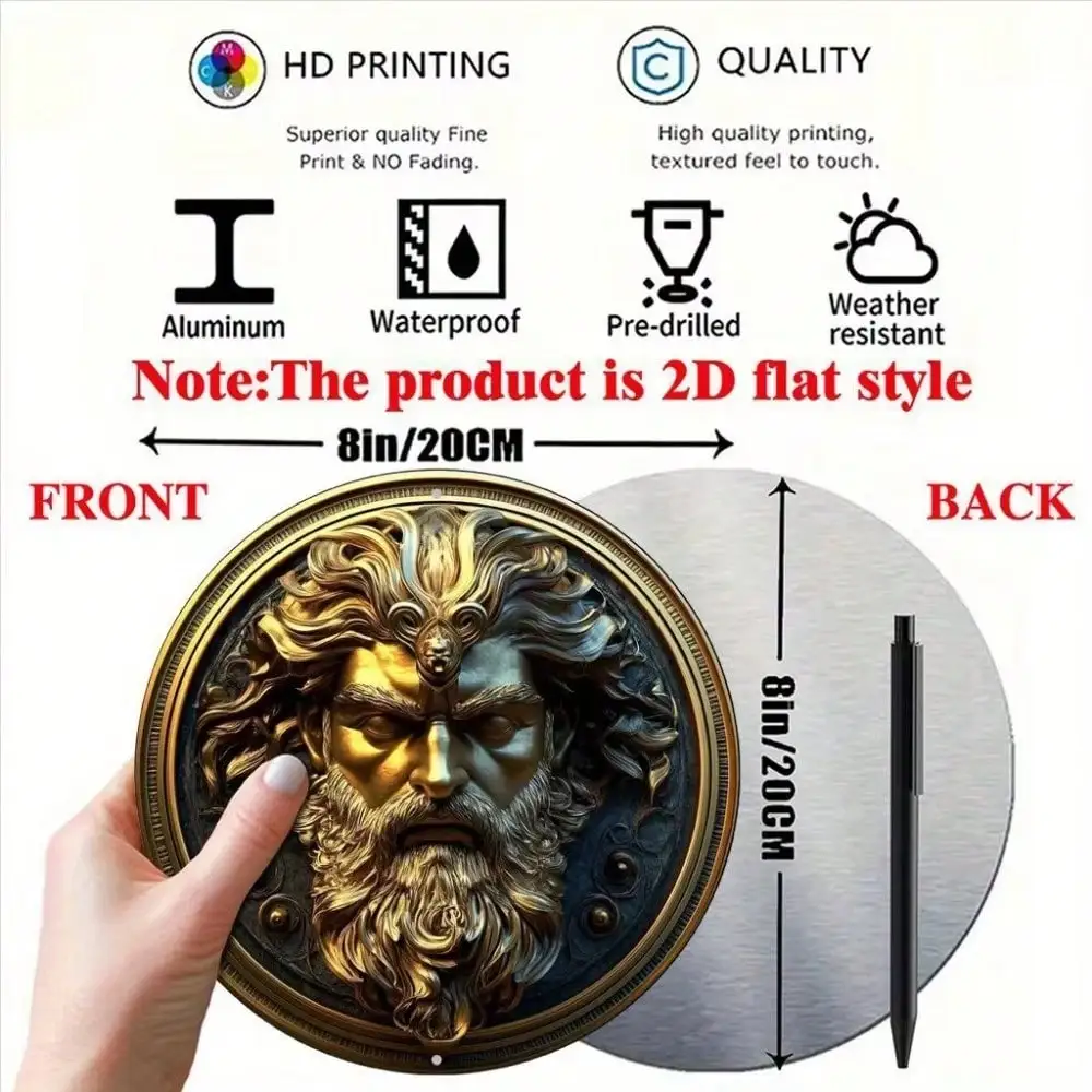 Brand Greek God Iron Wall Art Vintage Gold Round Plaque 8x8 Inch Home Office Living Room Decor Unique Couple Parents Gift