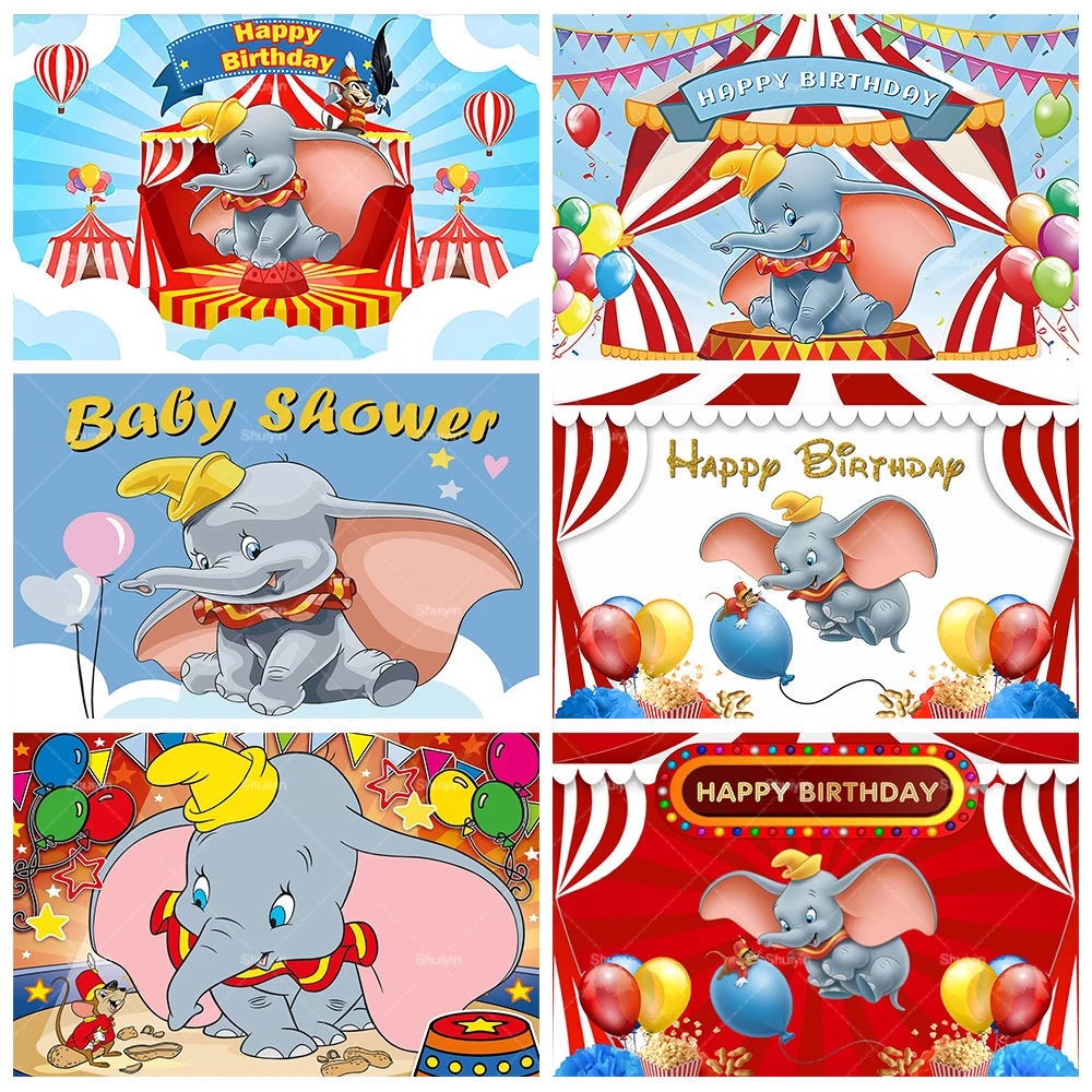 Fondo de dibujos animados de Disney Dumbo, cartel para fiesta de cumpleaños de niños, suministros de decoración, fondo para Baby Shower, accesorios para fotomatón