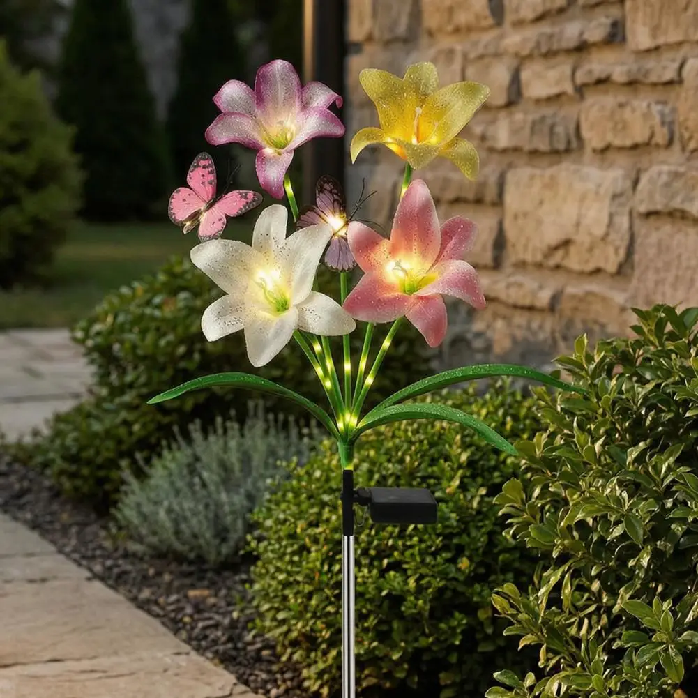 Solar Garden Lights Solar Lily Lights Solar Lily Flower Lights Outdoor Waterproof Led Garden Stake Lamps with Color Changing