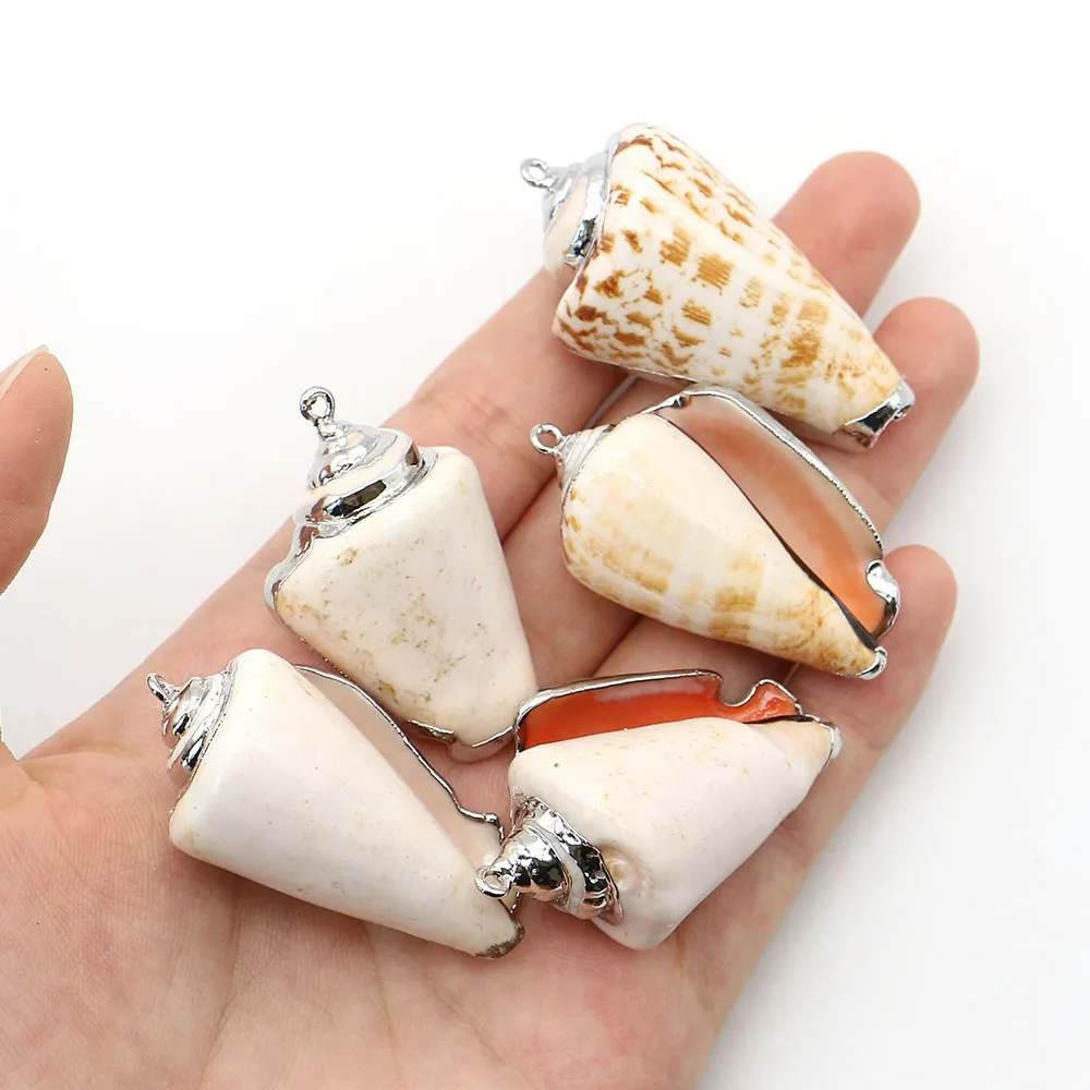 

Conch Shell Silver-plated Edge Pendant Single Hole Random 5 Pcs Necklace Earring Ocean-style Vacation Beach Jewelry Accessories