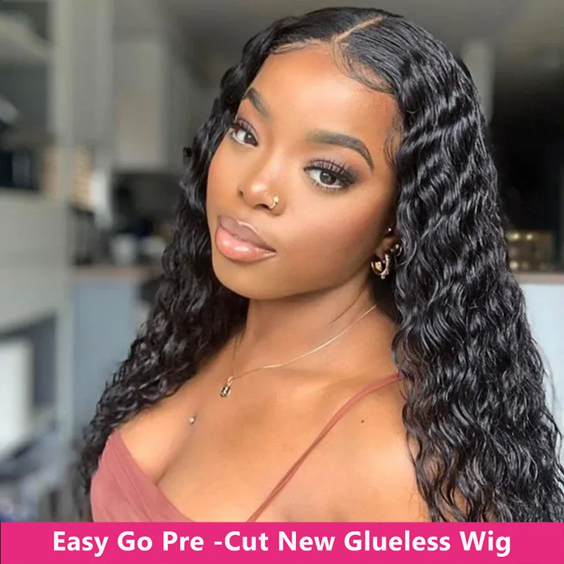 

Ready Wear Glueless Deep Wave Lace Wigs Human Hair 200% Water Wave 5x5 Lace Closure Wig Brazilian Remy Hair kinky Curly Wigs