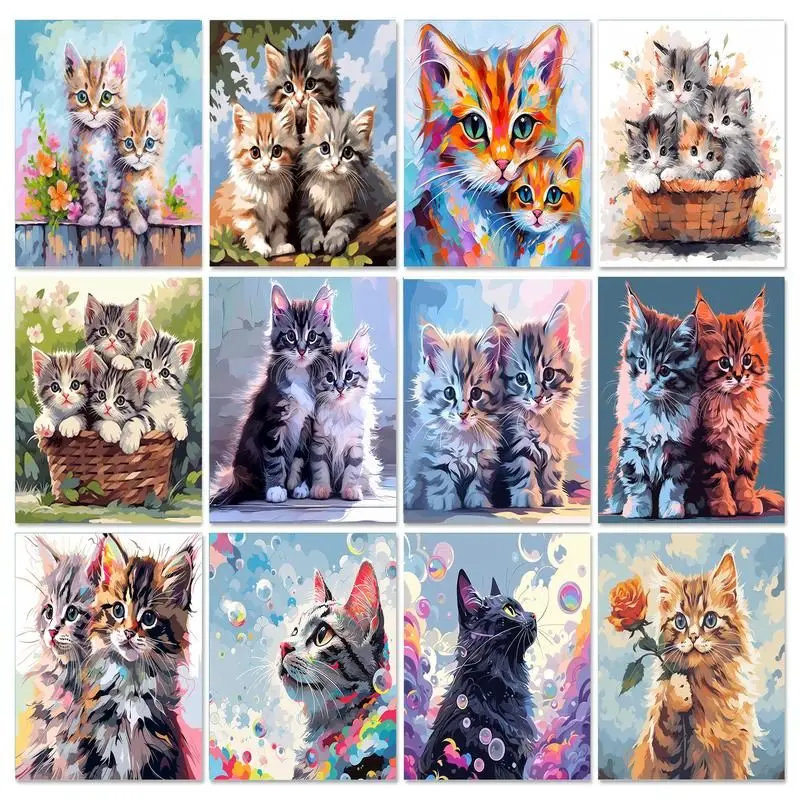 GATYZTORY Diy Painting By Numbers Animal cat with frame Acrylic Paint By Numbers Wall Art for adults Room Home Decoration