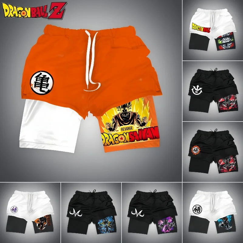 

2024 New Dragon Ball Son Goku Shorts Anime Men Double Layer Sports Short Pants Cartoon Sportswear Jogger Breathable Beach Pants