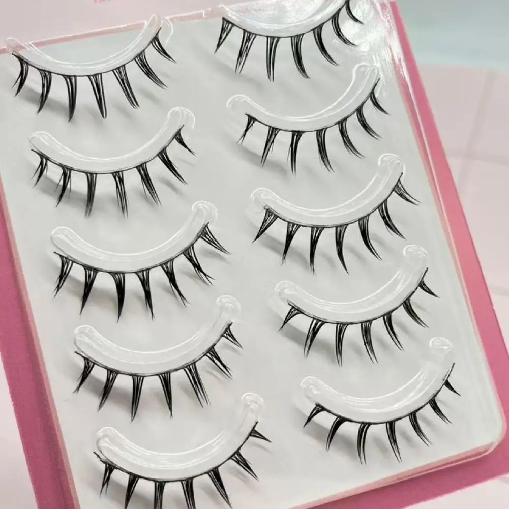 5ペア コスプレ エアつけまつげ 小悪魔風 マンガ アニメ エクステンションまつげ 透明な細いバンド ウェットスパイクまつげ メイクアップ