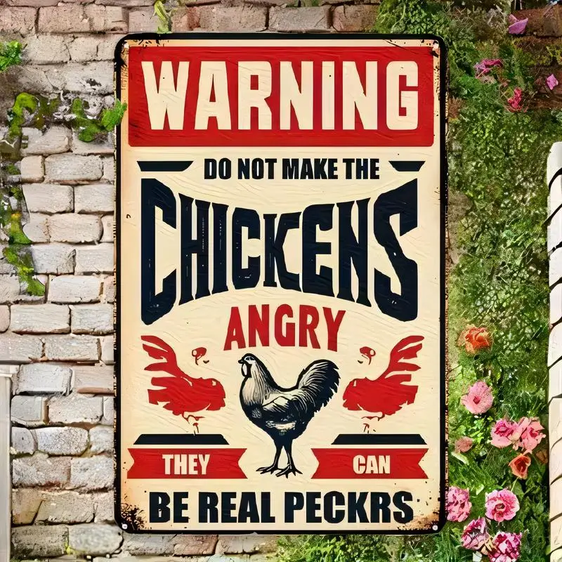 Funny Vintage Don't Make Chickens Angry Metal Tin Sign - Retro Red-Black Chicken Design, Iron Wall Art for Farm/Backyard/Rustic