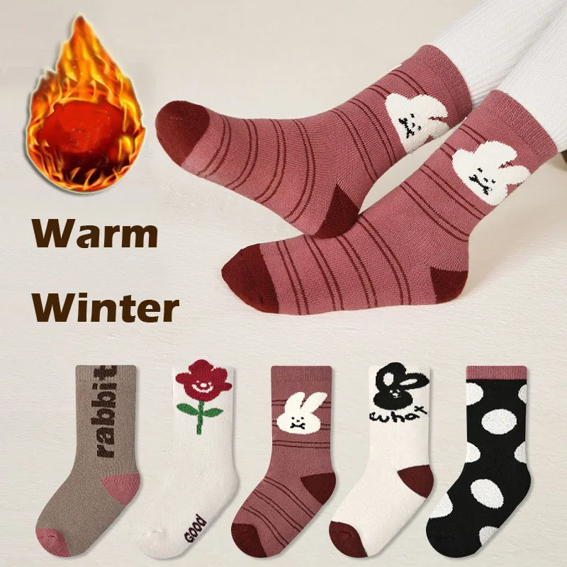 5 Paar Winters ocken Baby Mädchen warme Plüschs ocken verdicken Baumwoll socken Kinder 1-12t Kinder kalten Schnee Tage Komfort Stiefel Socke