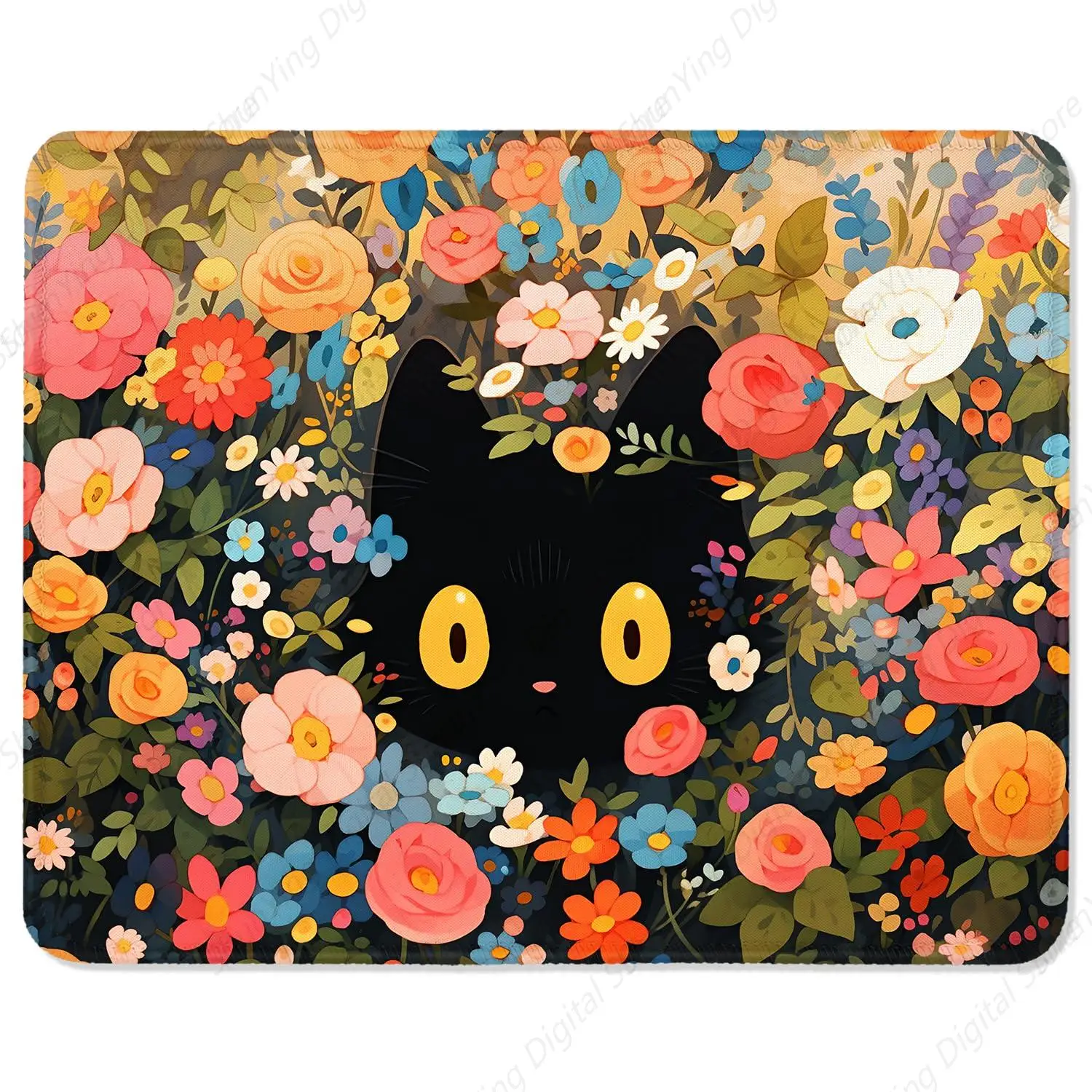 

Flower Cat Pattern Anti Slip Rubber Base With Stitched Edges And Advanced Texture Suitable For Laptop Office Use 25*30cm