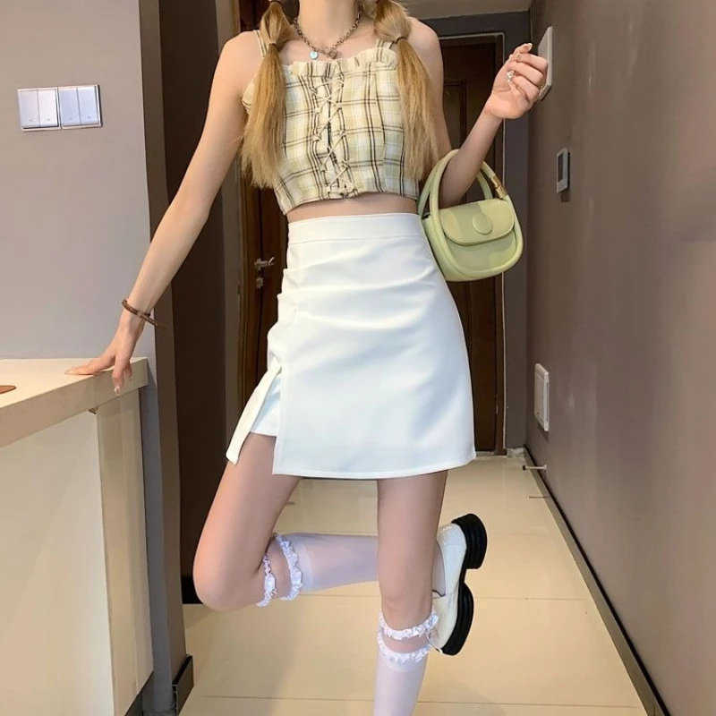 Petite For Short Girl's High Waist Slimming Side Slit Body Hugging Tight White Skirt Summer 2026 New Trendy
