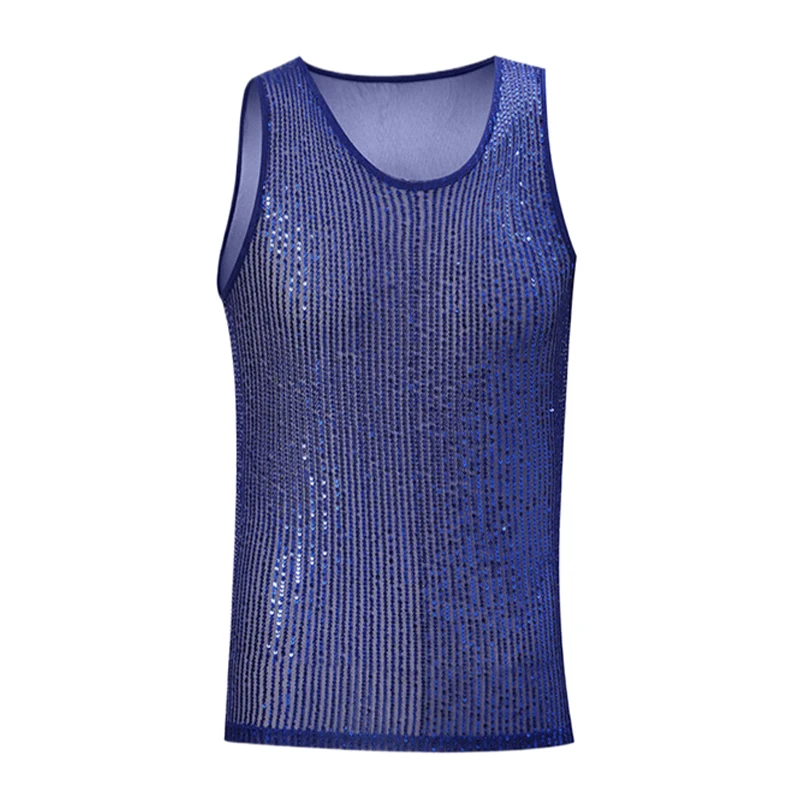 Herren-Netz-Strass-Y2K-Tanktop, durchsichtig, glitzernd, Party-T-Shirt, Nachtclub, Musikfestival, Bühnenkostüm – Detail 13