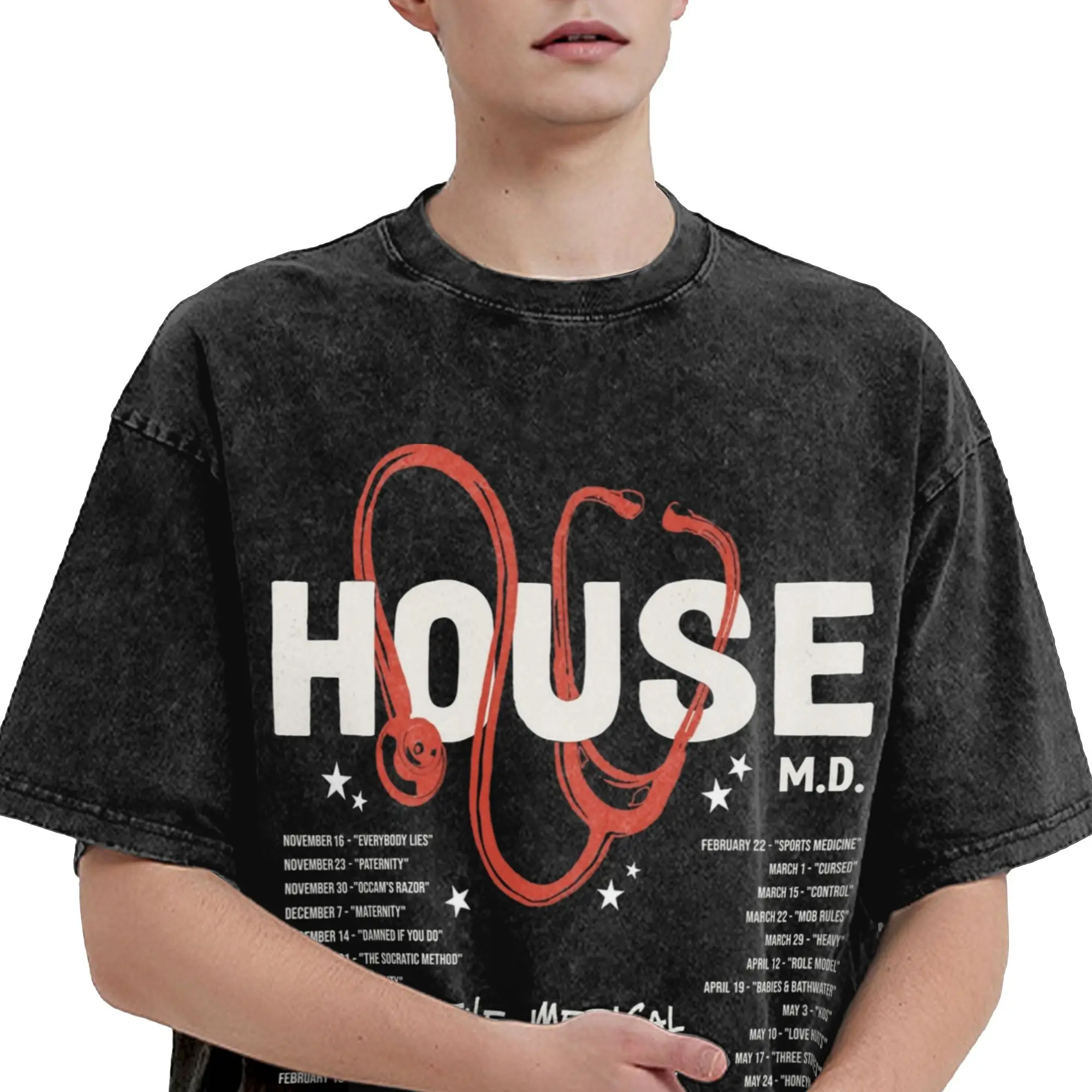 الدكتور ويلسون هاوس MD النيران الزرقاء الرجال تي شيرت غسلها الفكاهة تي شيرت قصير الأكمام Crewneck تي شيرت القطن الخالص ملابس الصيف