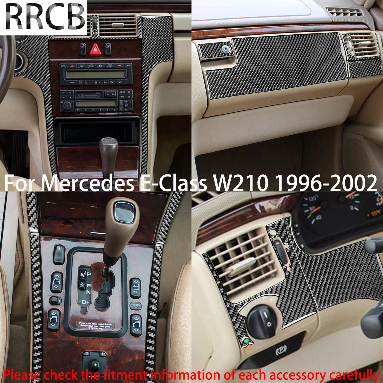 

For Mercedes W210 Accessories Interior E Class 1996-2002 Center Console Dashboard Gear Full Set Carbon Fiber Tuning Stickers