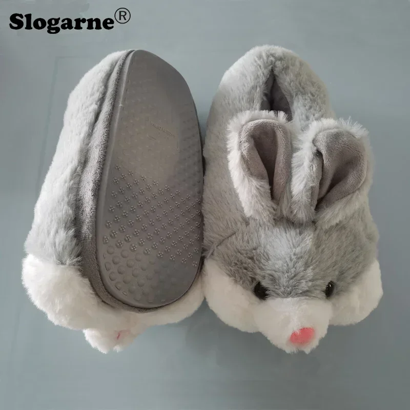 Couples Winter Faux Fur Slippers Women Home Cotton Shoes Unisex Rabbit Fur Indoor Shoes Furry Slides Non Slip Warm Plush Shoes