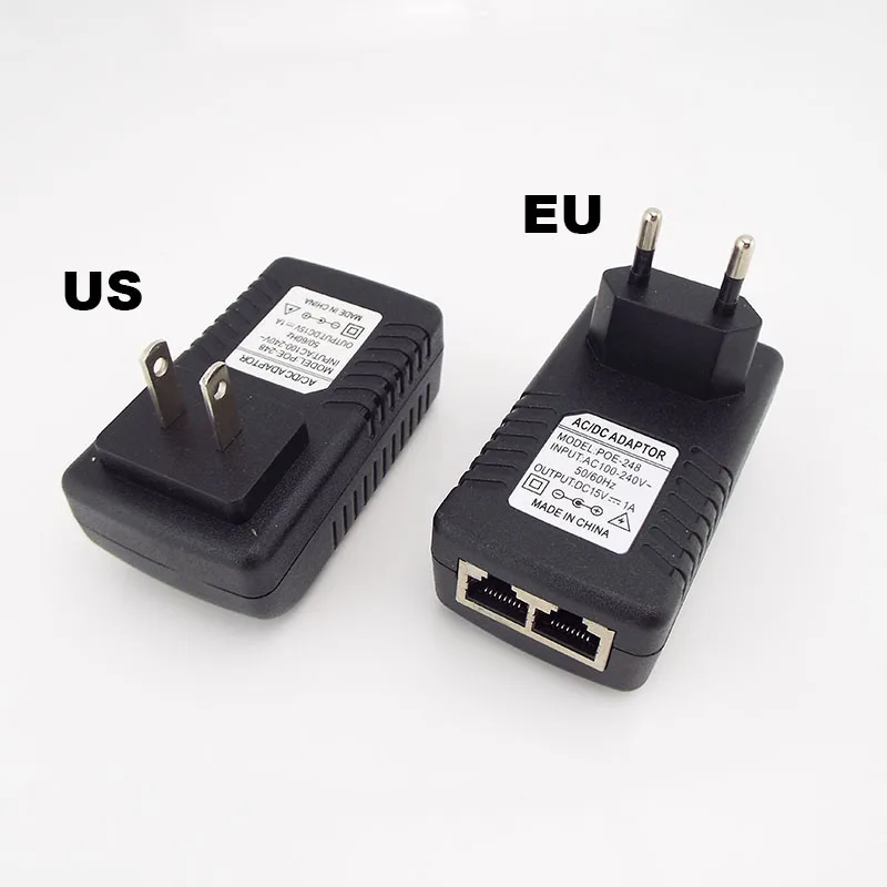 15V 1A POE Injector Wall Plug ip camera power supply CCTV Security Surveillance Ethernet Adapter US EU Plug