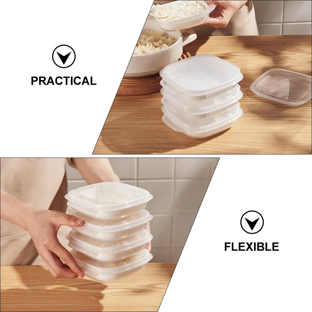 

6pcs Rice Storage Containers Food Grade Airtight Kitchen Organizer Cooked Rice Holder Reusable Compact Food Container