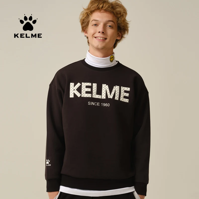 KELME Sports Casual Sweater Autumn Winter Round Neck Solid Knitted Top Men\'s Plush Loose Pullover TT90301018