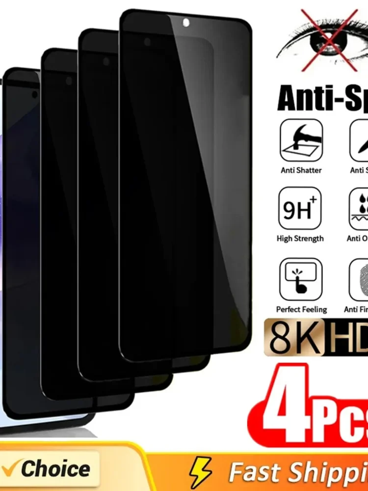 4 pçs vidro anti-espião para samsung galaxy a55 a15 a54 a34 a13 a14 a53 a52 a12 a33 a23 a32 a73 a03