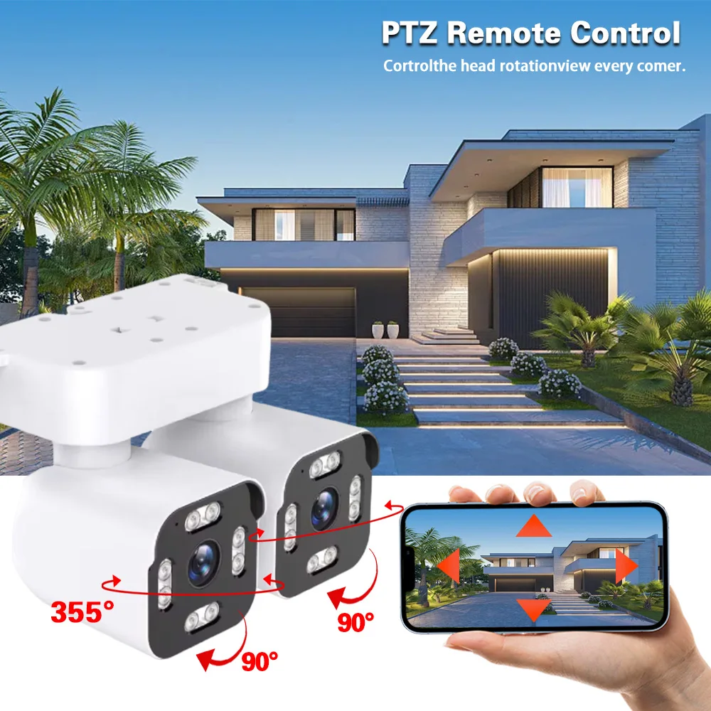 Caméra de surveillance extérieure PTZ IP WiFi HD 10MP/5K, dispositif de sécurité sans fil, avec n'aime x10, IA, suivi automatique, lentille pour les touristes