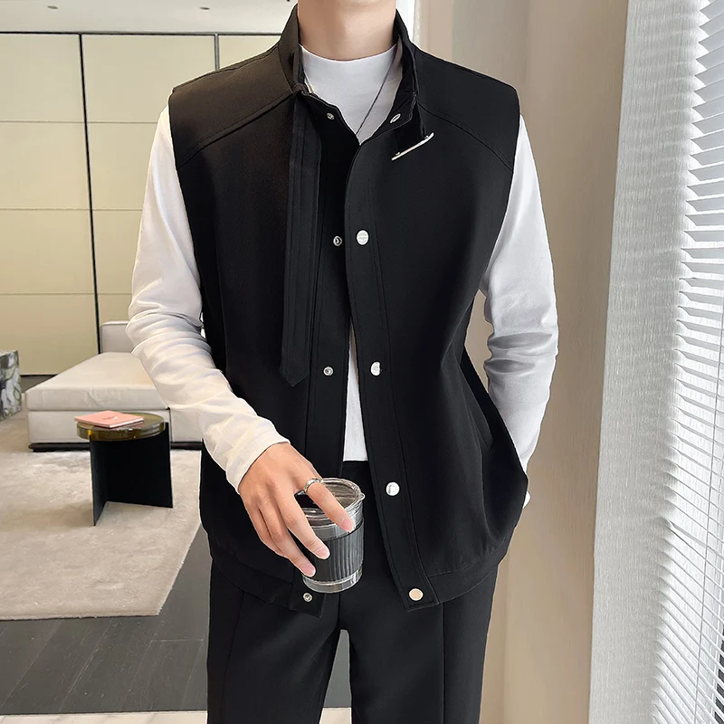 

2024 men's fashion vest set high neck suit vest elegant wedding groomsmen