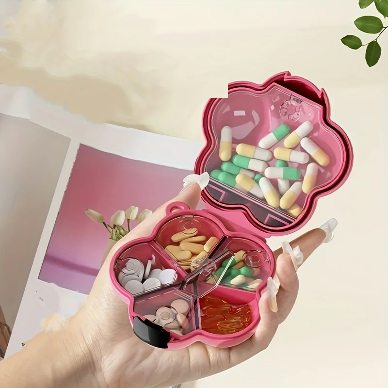 Flower Pattern Pill Organizer Dopamine Style With Label Compartments Lid Durable Plastic Portable For Travel Pill Cosmetic