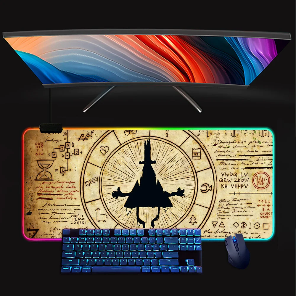 bill gravity falls book RGB Pc Gamer Keyboard Mouse Pad Mousepad LED Glowing Mouse Mats Rubber Gaming Computer Mausepad