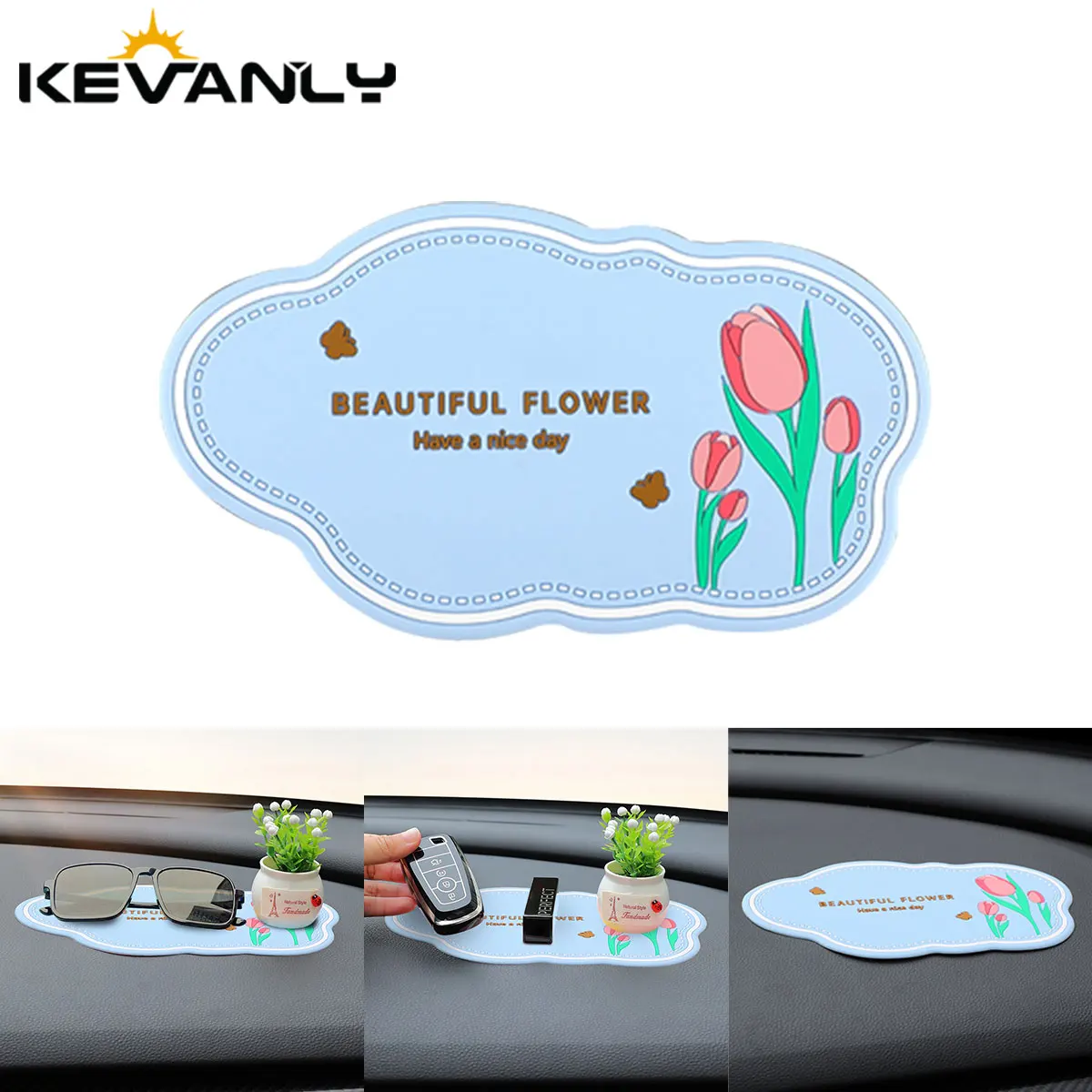 

Car Non-Slip Mat Cartoon Flower Dashboard Anti-Skid Pad PVC Washable Auto Interior Storage Mat For Phone Key Card Holder