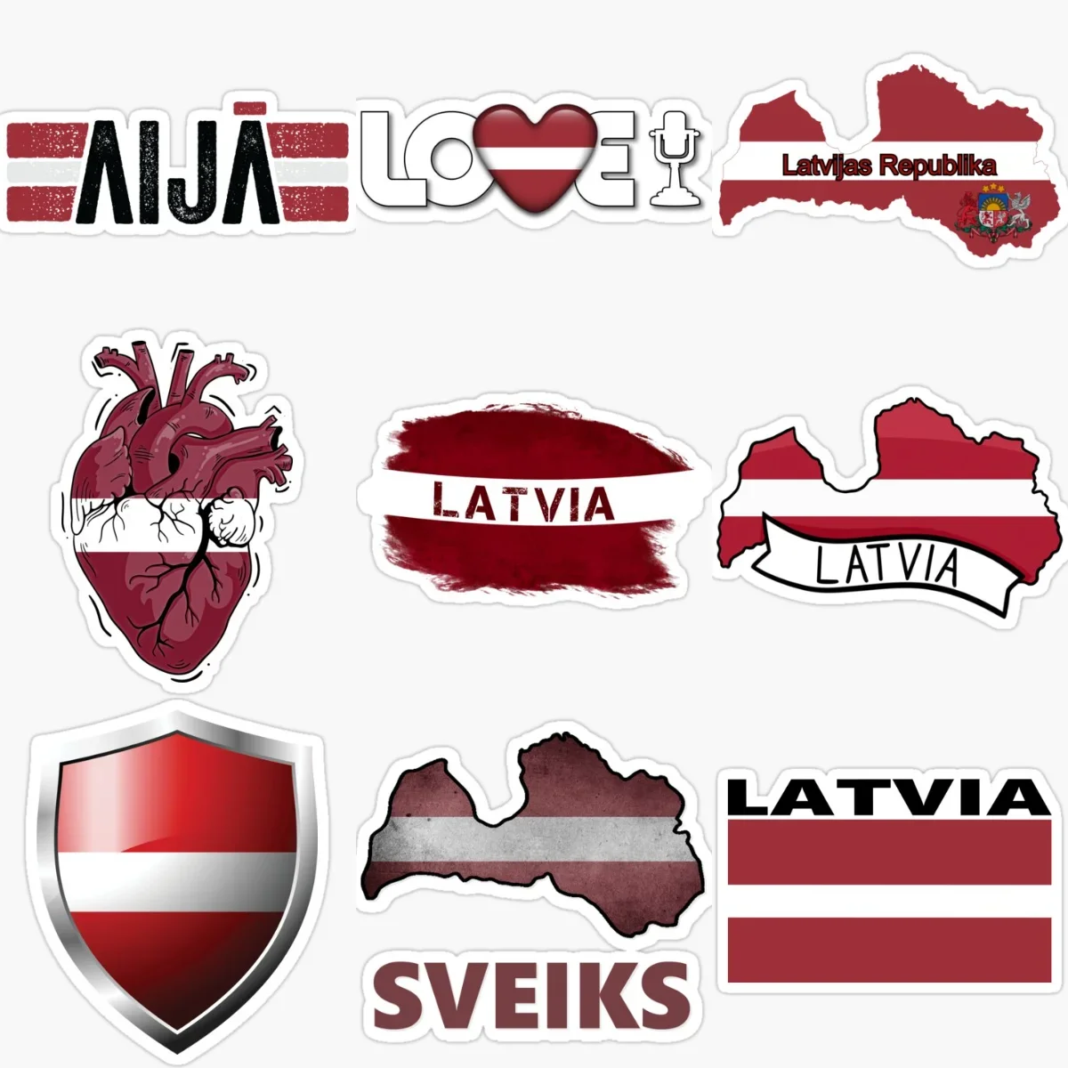 

Latvia Flag Map National Emblem Creative PVC Waterproof Sticker for Decorate Car Van Helmet Window Fridge Wall Decal Accessorie