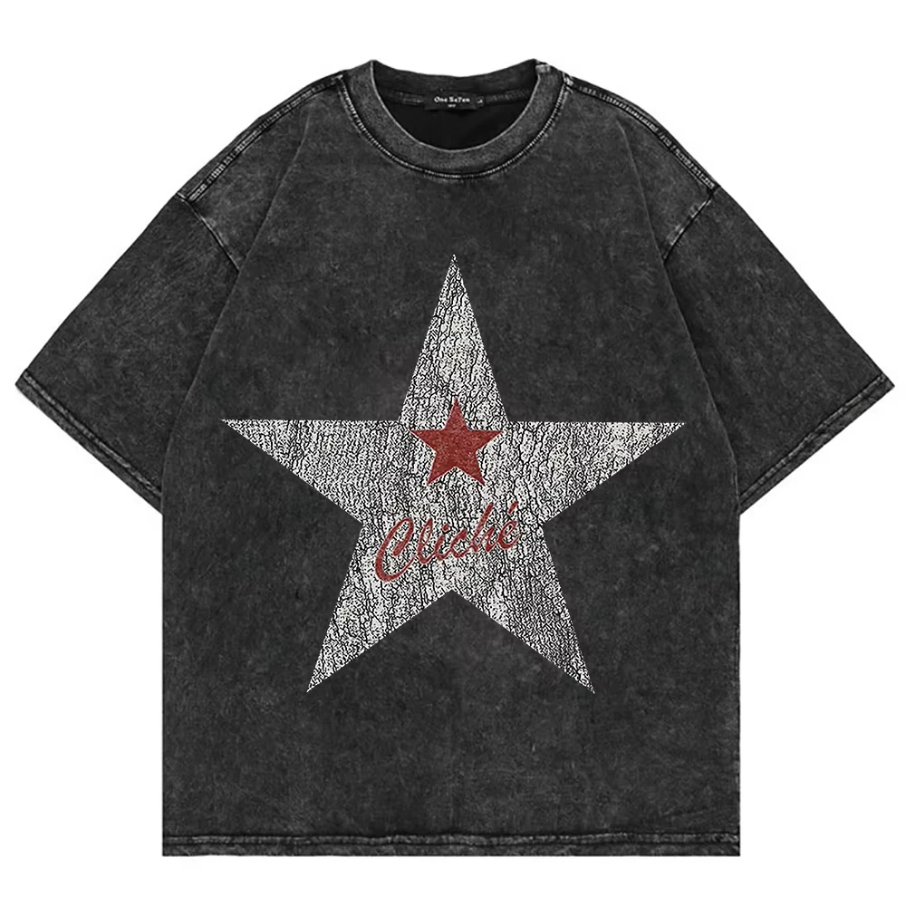 

100_ хлопковая винтажная стираная футболка Mgk Lost Americana, летняя модная мужская уличная одежда в стиле хип-хоп, большие футболки с кислотной стиркой, топы