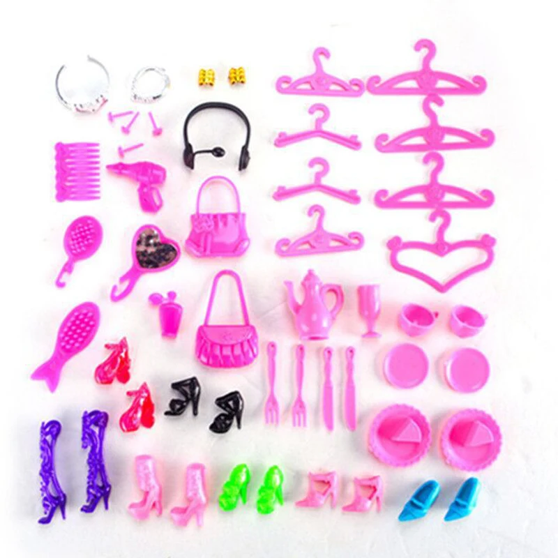 

Doll Accessories for Barbie Doll Clothes Mixed Mini Dress Handbags Hangers High Heels Shoes Necklaces Glasses Kids Toy Xms Gifts