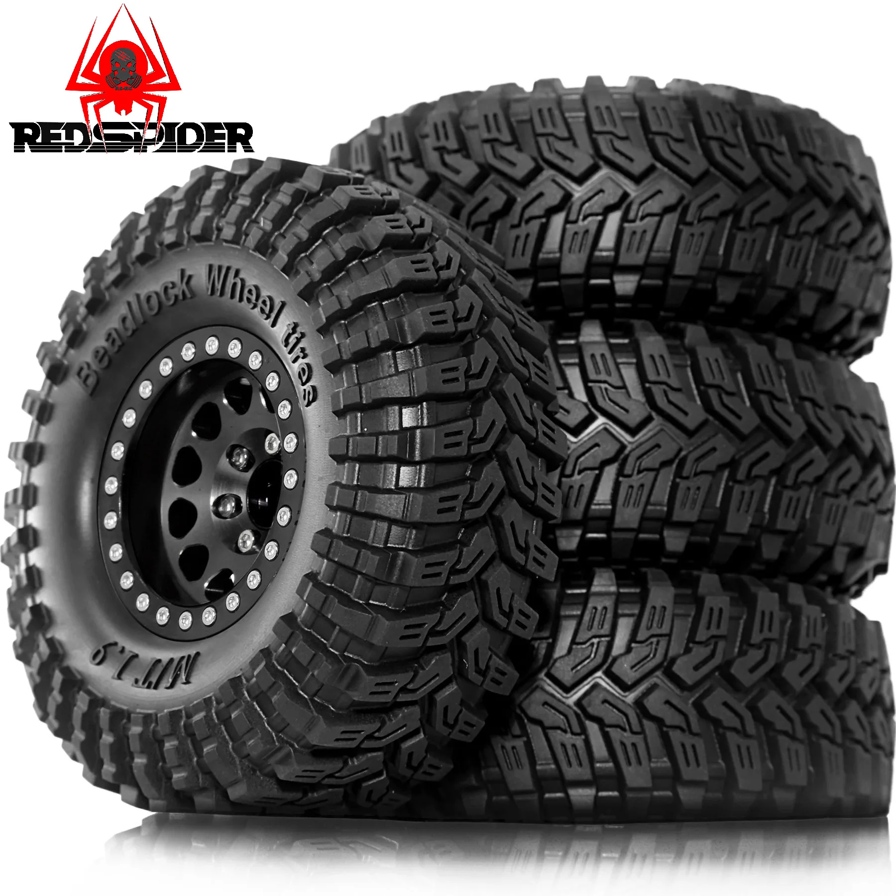 1.9インチ ビードロックホイール＆タイヤ（4個） -8.9mmオフセット、4.53インチ外径 - 1/10 RCクローラー TRX4/TRX6、SCX10（90046）、CC01、D90/D110用