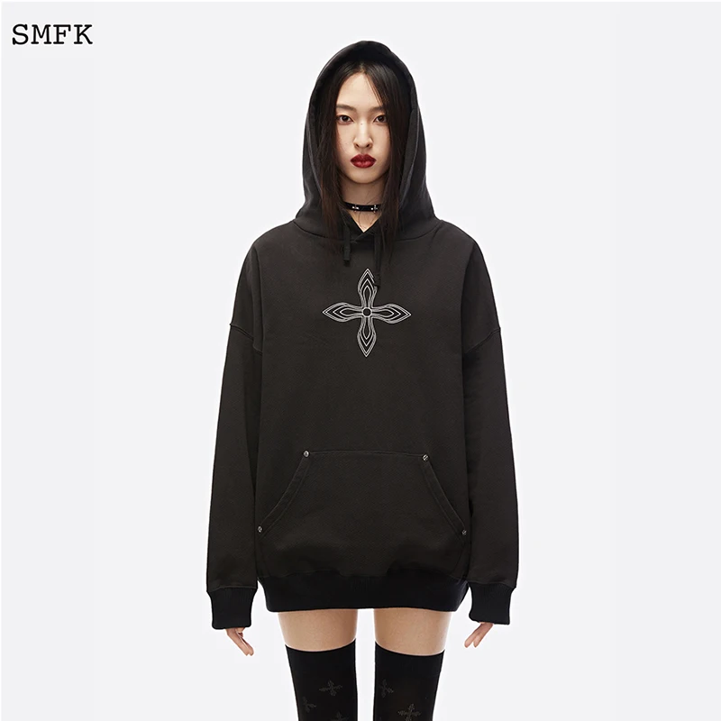 SMFK Hoodie Cross Flower Men Women Hip Hop Street Loose Hoodie Cotton Cotton Sports Course Sweatshirts Heavy Fabric Pullover