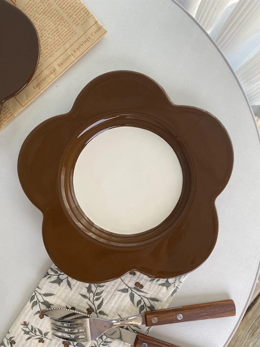 Creative Flower Shaped Dessert Plate Home Tableware Breakfast Plate Foral Shaped Plate High Legged Cup Ceramic Coffee Mug