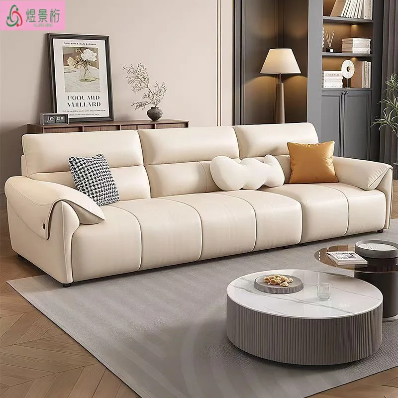 New household leather sofa light luxury piano keys small apartment straight row elephant ears living room high backrest