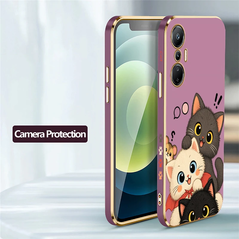Cute Cartoon Cat Phone Case For Infinix Hot 12 11s 10 9 8 Pro 12i 10 Play Plating Silicone Soft Shockproof Full Protection Funda - view 5