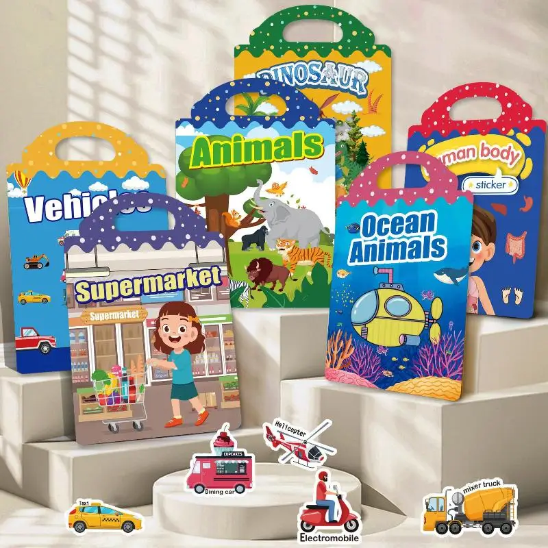 1 Set DIY Quiet Fun With Scene Stickers Jelly Sticker Book For Kids Reusable Paste Puzzle Book Educational Activity For Children