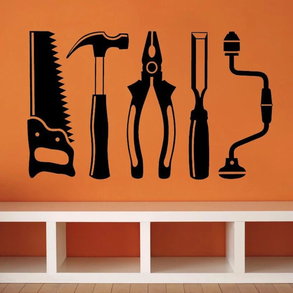 Car Repair Tool Wall Decal Hammer Wrench Saw Art Garage Decor Vinyl Wall Sticker Removable Chisel for Man Room Decoration T146