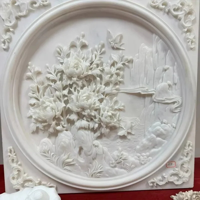 Premium Flower Wall Natural Marble Sculptures Hand Carved 3D Pattern Stone Statue Hotel Villa Decoration