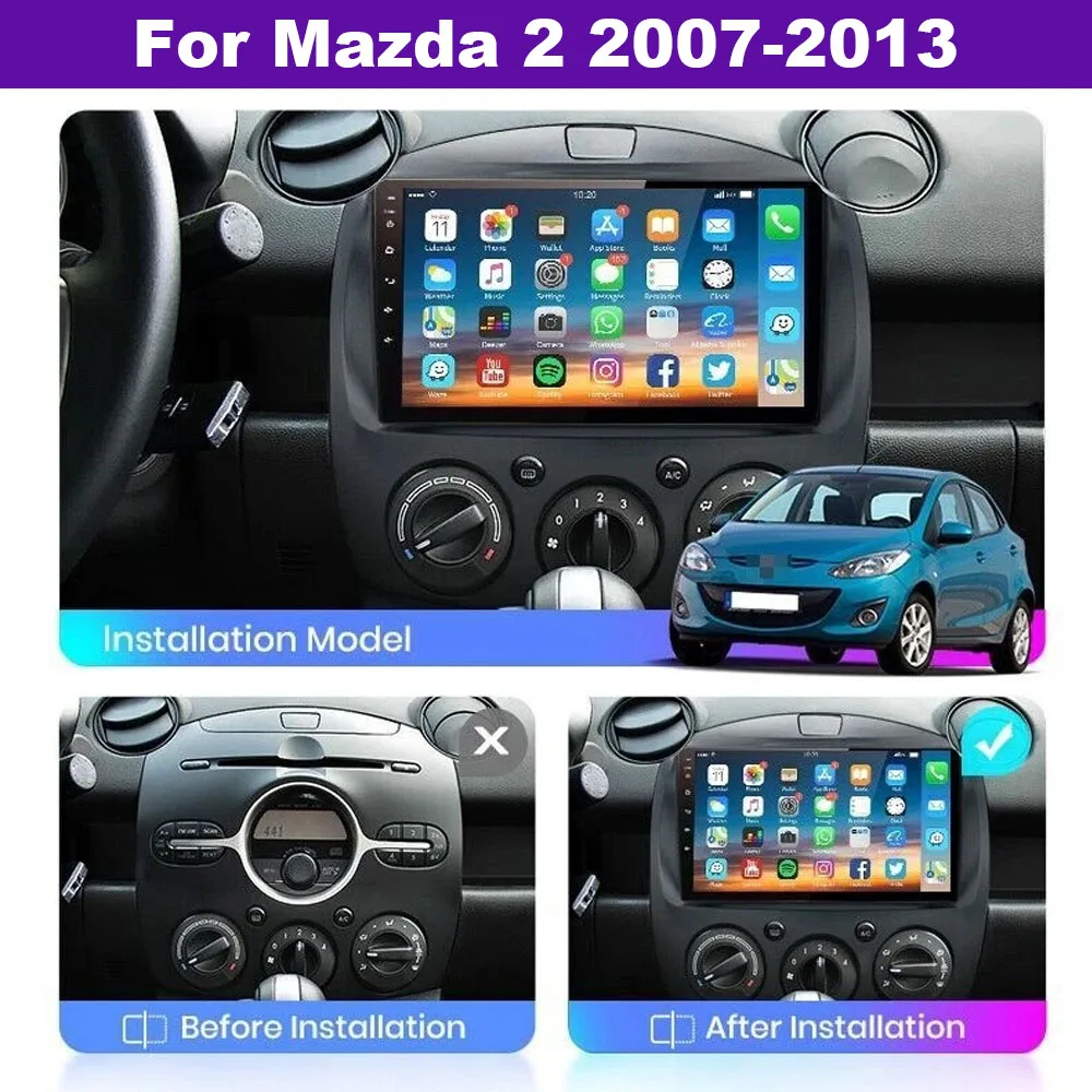 9in Android 13 2+32G Car Radio Android Auto fit for Carplay for Mazda 2 2007-2013 Built-in Central Multimedia Smart car systems