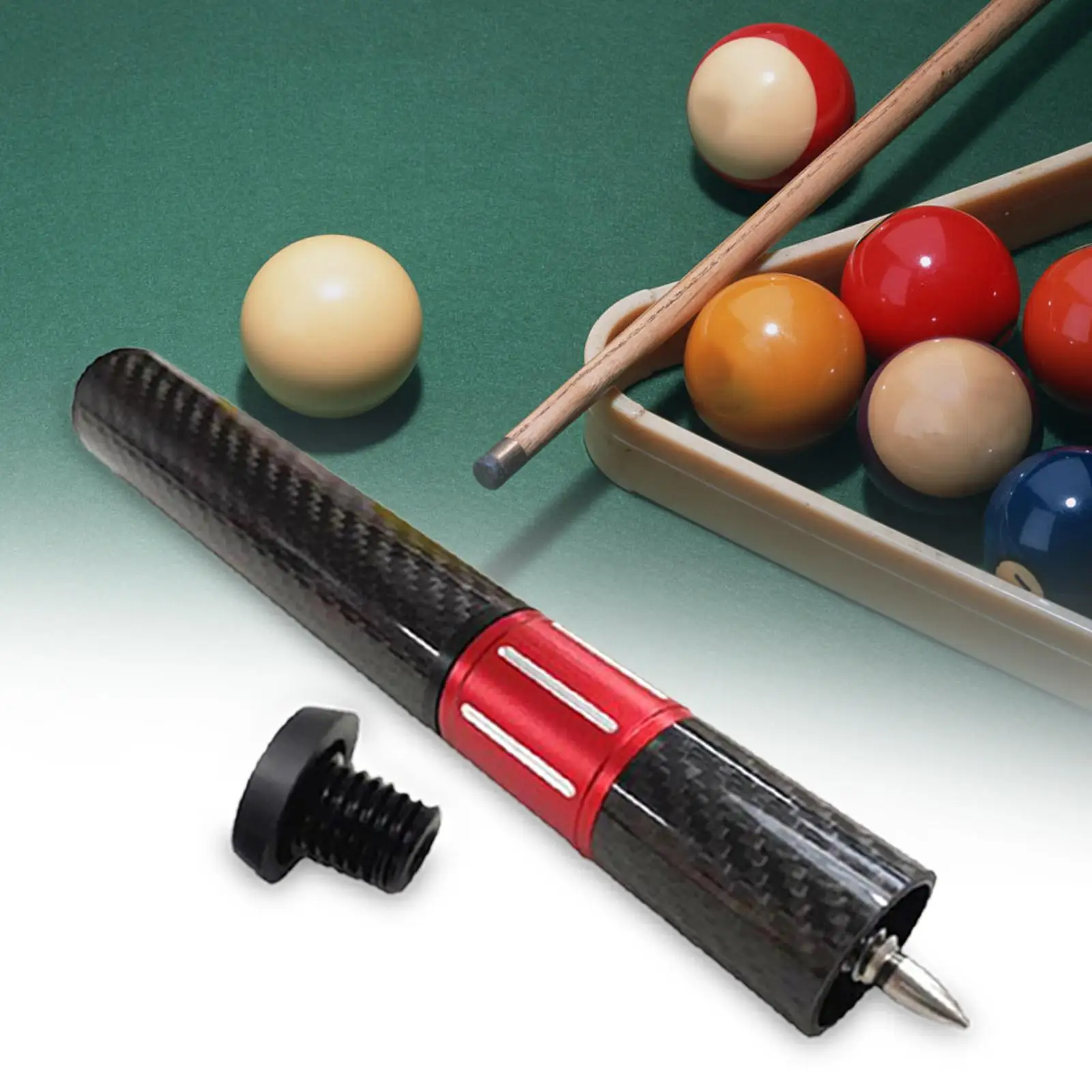 Billiards Pool Cue Extension with Bumper Carbon Fiber Cue End Extender Snooker