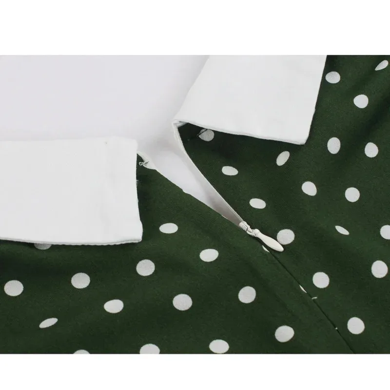 فستان نسائي Cy2022 أخضر عتيق 50s 60s منقطة مطبوعة بأكمام قصيرة وياقة مقلوبة Rockabilly A Line Party Jur LE51