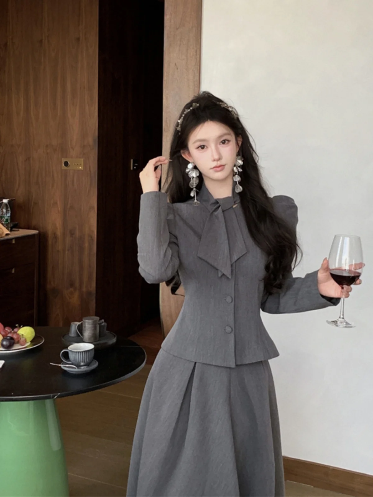 

Slimming Suit Jacket High Waist Skirt Two-Piece Set Women's Fashion Spring Autumn Vintage Elegant Waist-Cinching Outfit