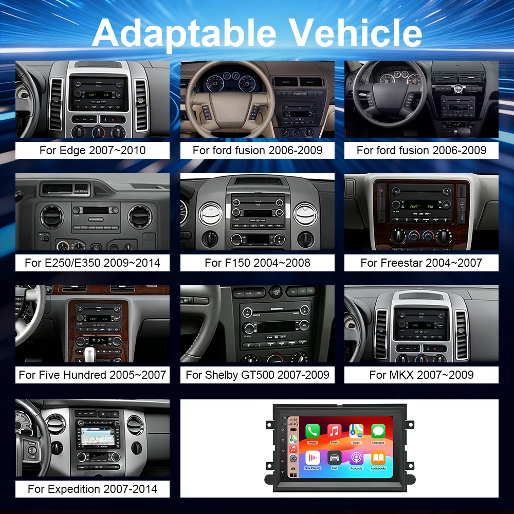 Car Radio Stereo Fit for Carplay and Android Auto 7-inch Android 15 GPS Navi WiFi Bluetooth Car Player 4+64G for Ford F150 2004-2008, F250/F350 2006-2016, E150/E250/E350 2009-2014 and More