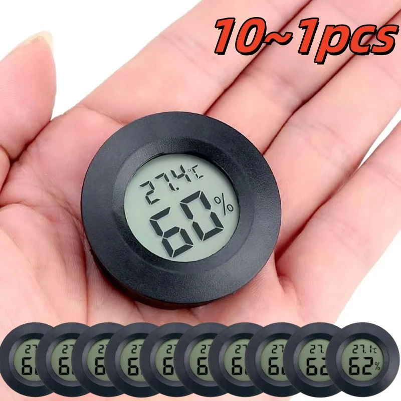 10~1Pcs Mini Hygrometer Thermometer Fahrenheit or Celsius Meter Digital LCD Monitor Indoor Room Round Humidity Temperature Gauge