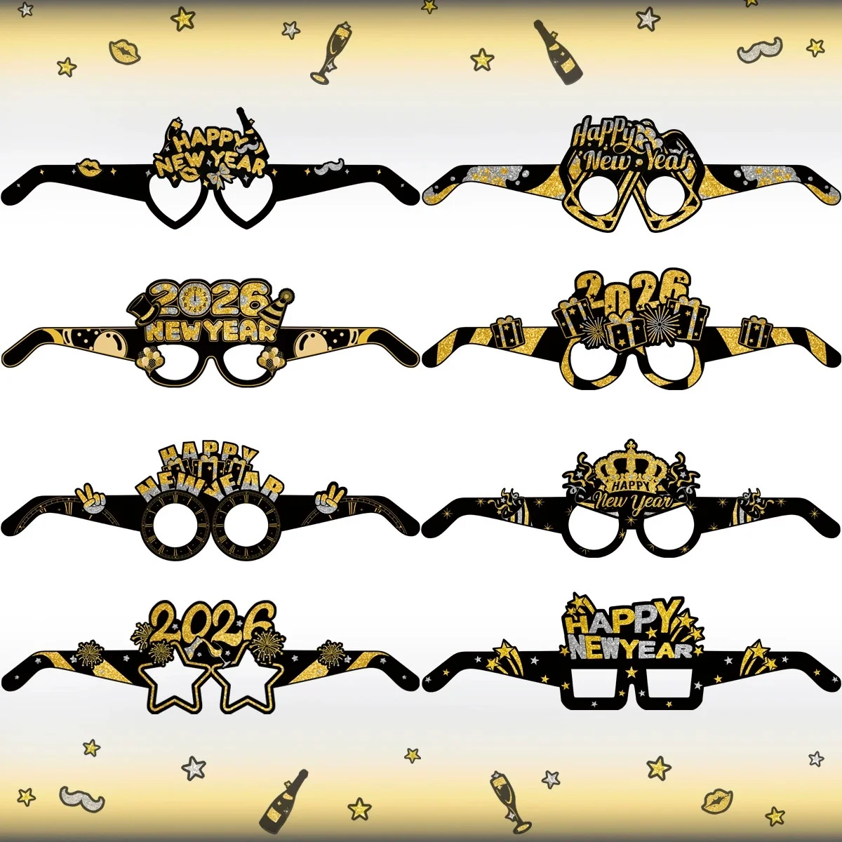2026 Frohes Neues Jahr Party-Papiergläser, Schwarzgold, Happy Birthday Party-Dekoration, 18, 30, 40, 50, 60, 70 Jahre, Foto-Requisite
